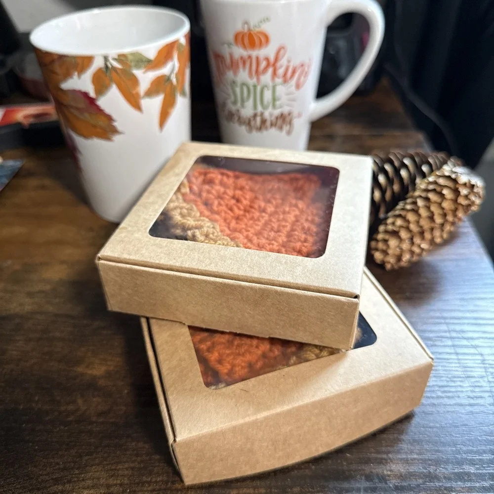 Handmade Crochet Pumpkin Pie Slice Coasters Set of 6 Fall Thanksgiving Gift